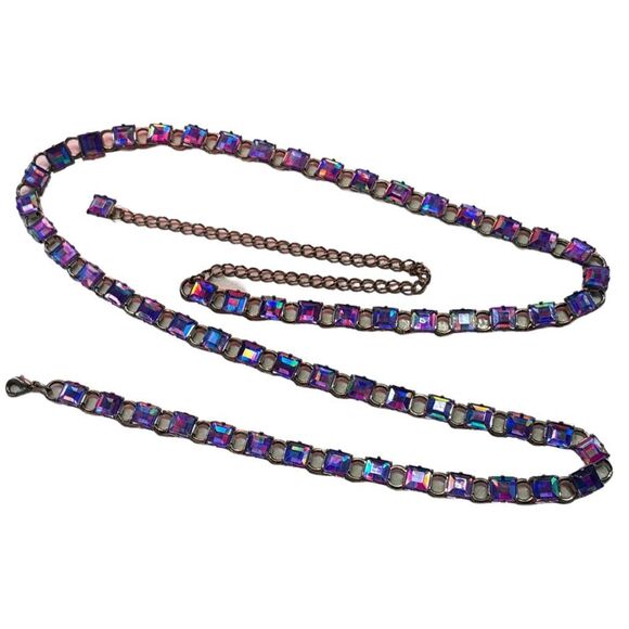 Rare Quality 40” Long Purple Iridescent Link Necklace or Belt Vintage 90s Style - Picture 4 of 9